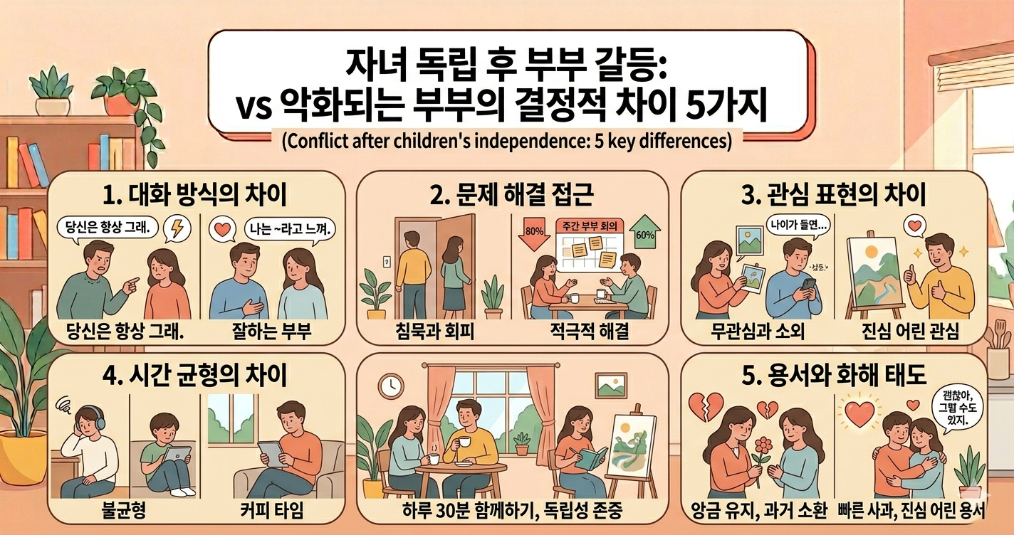 자녀 독립 후 부부 갈등: 잘 푸는 부부 vs 악화되는 부부의 결정적 차이 5가지